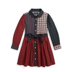 Ralph Lauren Baby Girl Plaid Cotton Shirtdress Mixed Print Belted Holiday